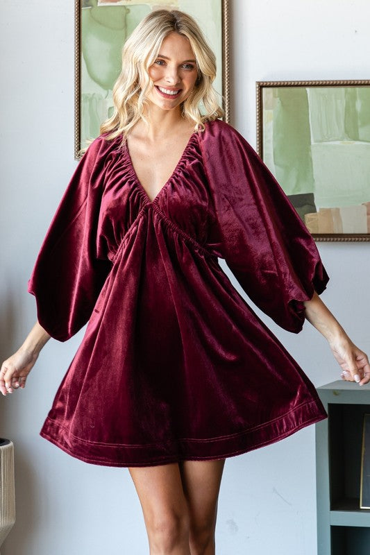 Velvet Puff Sleeve Dress