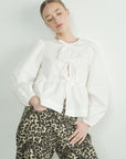 Long Sleeve Tie Front Top- White