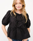 Maxwell Tie Front Top- Black