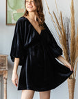 Velvet Puff Sleeve Dress- Black