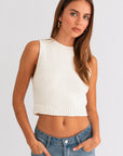 Cropped Sweater Tank- White