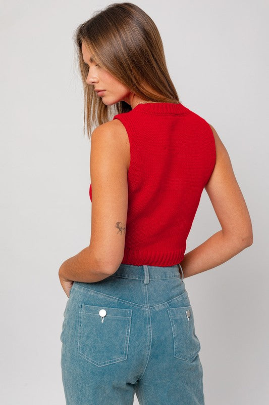 Cropped Sweater Tank- Red