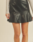 Faux Leather Flare Mini Skort- Black