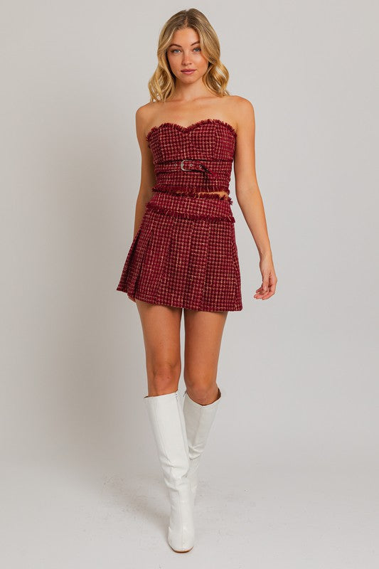 Pleated Tweed Mini Skirt