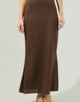 Back Slit Maxi Skirt- Espresso