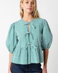 Eloise Tie Top- Green Stripe