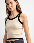 Contrast Trim Top- Cream & Black