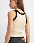 Contrast Trim Top- Cream & Black