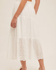 Eyelet Trim Midi Skirt