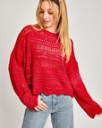 Open Knit Beach Sweater- Red