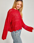 Open Knit Beach Sweater- Red