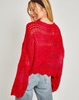 Open Knit Beach Sweater- Red