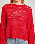 Open Knit Beach Sweater- Red