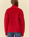 Ribbed Knit Zip Up Jacket- Red