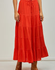 Linen Blend Maxi Skirt- Red