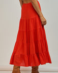 Linen Blend Maxi Skirt- Red