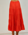 Linen Blend Maxi Skirt- Red