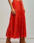 Linen Blend Maxi Skirt- Red