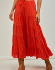 Linen Blend Maxi Skirt- Red