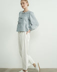 Long Sleeve Tie Top- Denim Stripe