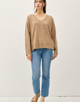 Relaxed V-Neck Sweater- Mocha