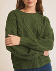 Cable Knit Sweater- Green