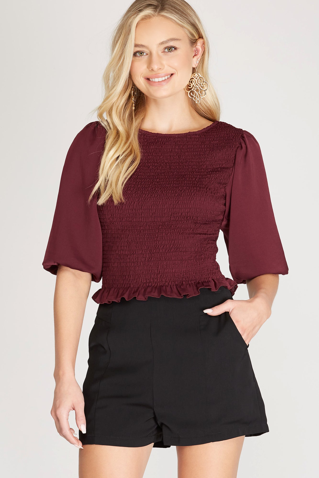 Smocked Top- Wine