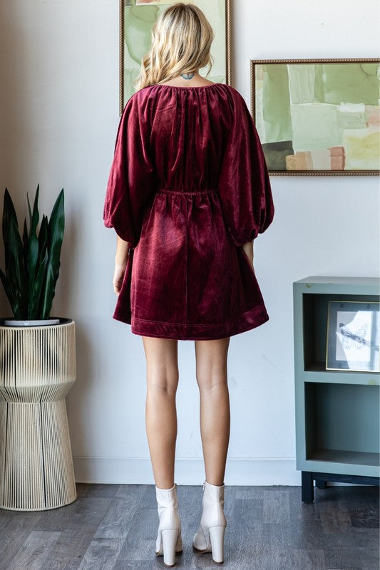 Velvet Puff Sleeve Dress