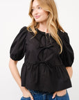 Maxwell Tie Front Top- Black