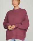 Knit Side Slit Sweater- Mulled Wine