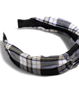 Knotted Plaid Headband- Black