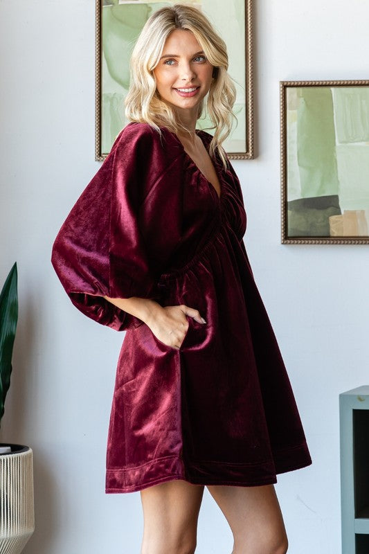 Velvet Puff Sleeve Dress