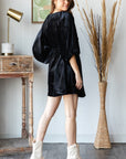 Velvet Puff Sleeve Dress- Black